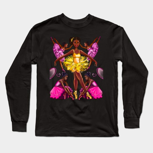 Black ballerina girls with corn rows ballet dancing 2 ! beautiful  black girl with Afro hair and dark brown skin wearing a pink tutu.Hair love ! Long Sleeve T-Shirt by Artonmytee